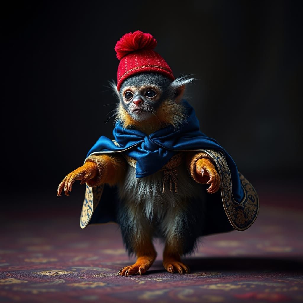 Majestic Marmoset in Ottoman-Inspired Velvet Cloak