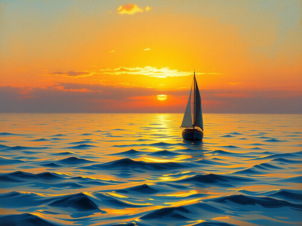 Sailboat at Sunset in Dreamy Impressionism