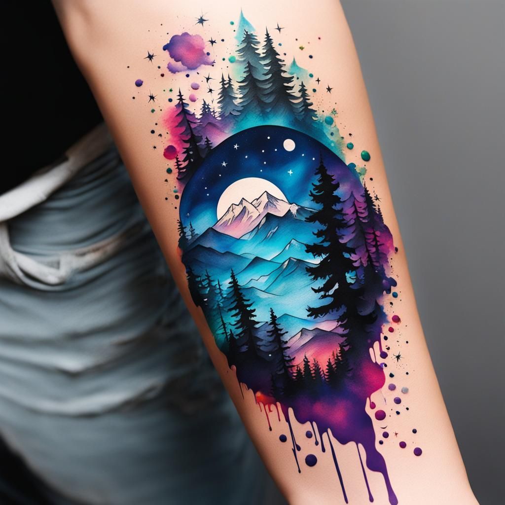 Nature Tattoo in Graffiti Splash Art Style