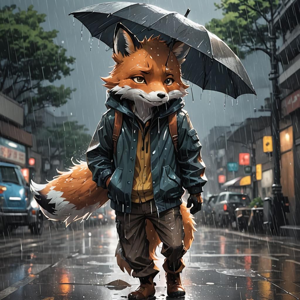 Anime Fox Boy Crying in the Rain
