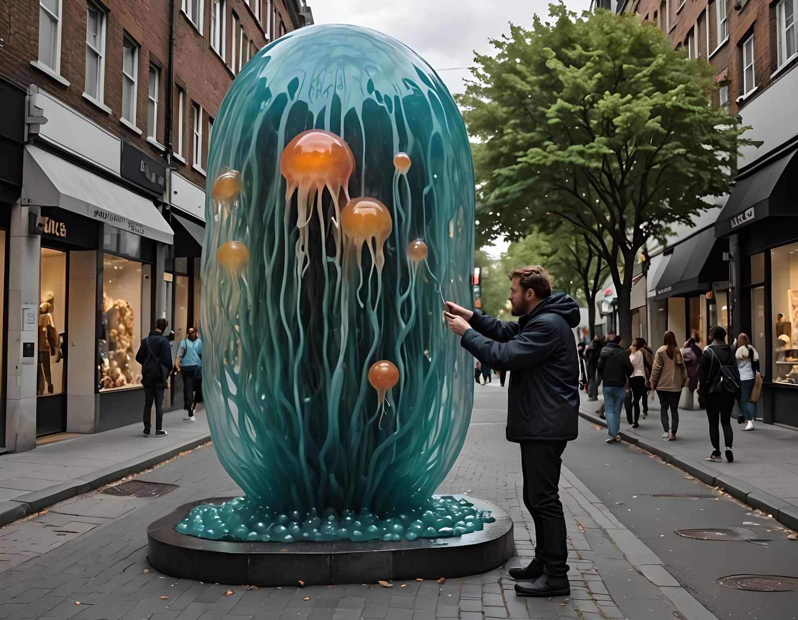 Jelly Blob Sculpture in Street: Photorealistic Art