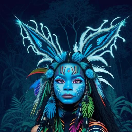 Yanomami in Alien Forest with Luminescent War Paint