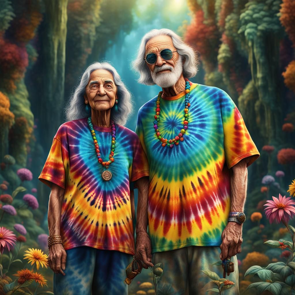 Elderly Hippie Couple in Detailed Digital Painting