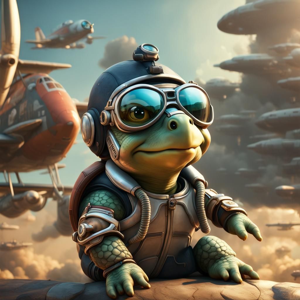 Cartoon Turtle F1 Pilot in Detailed Matte Painting