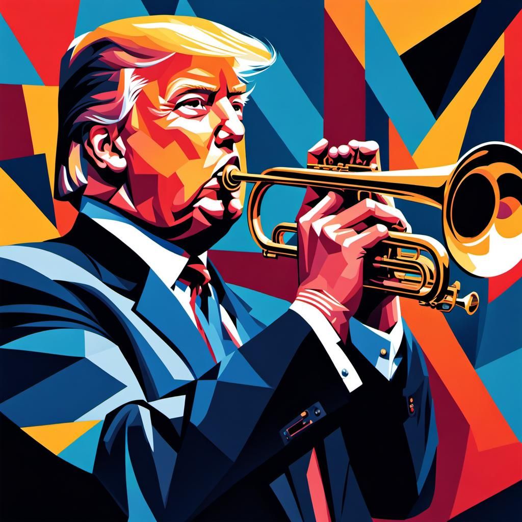 Trumpet Player in Cubist Oil Painting Style