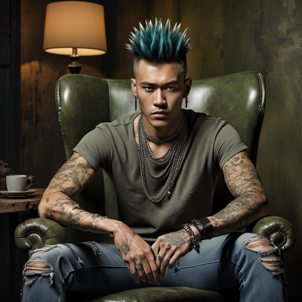 Punk Aesthetic Man on Vintage Armchair