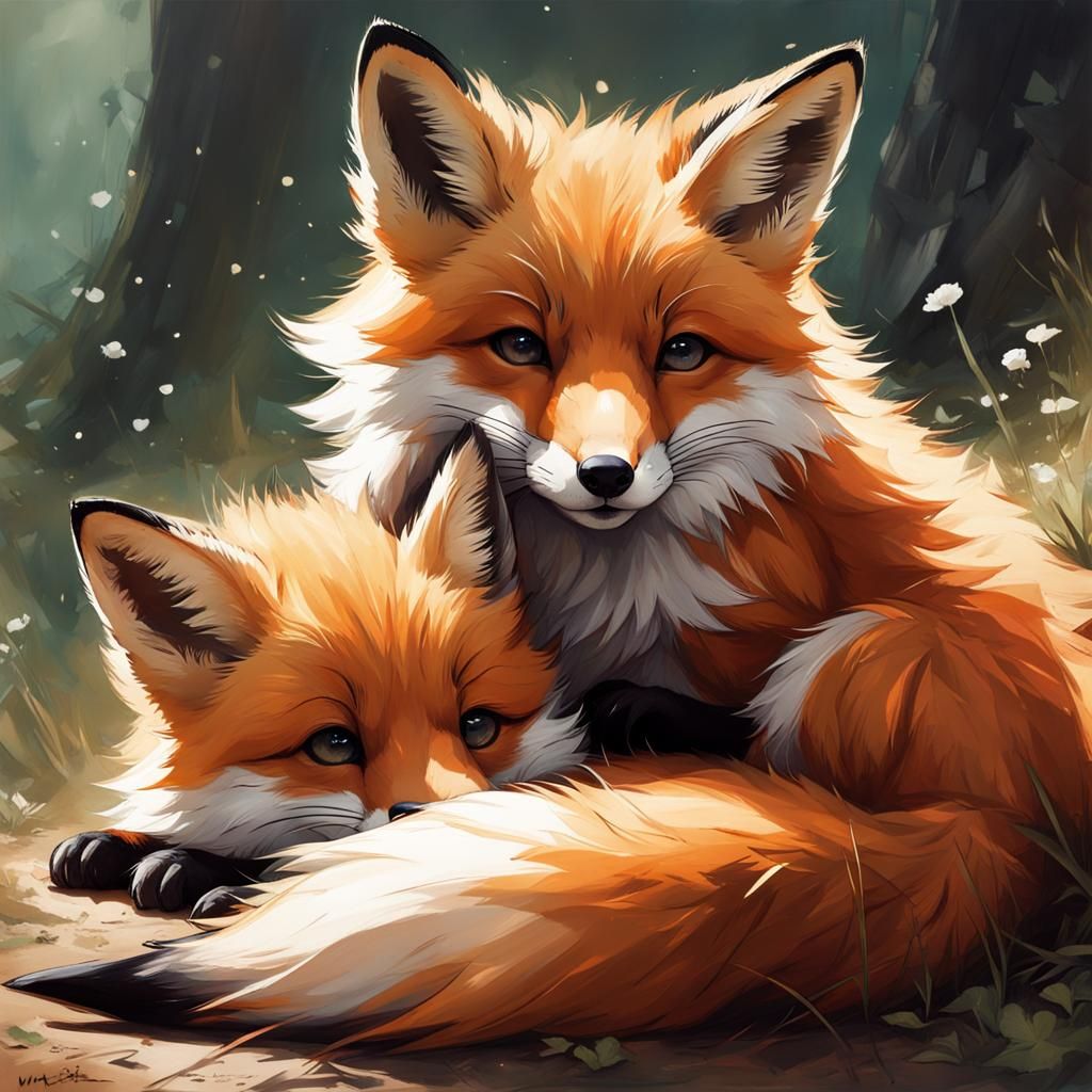 Playful Fox Pup in Whimsical Style