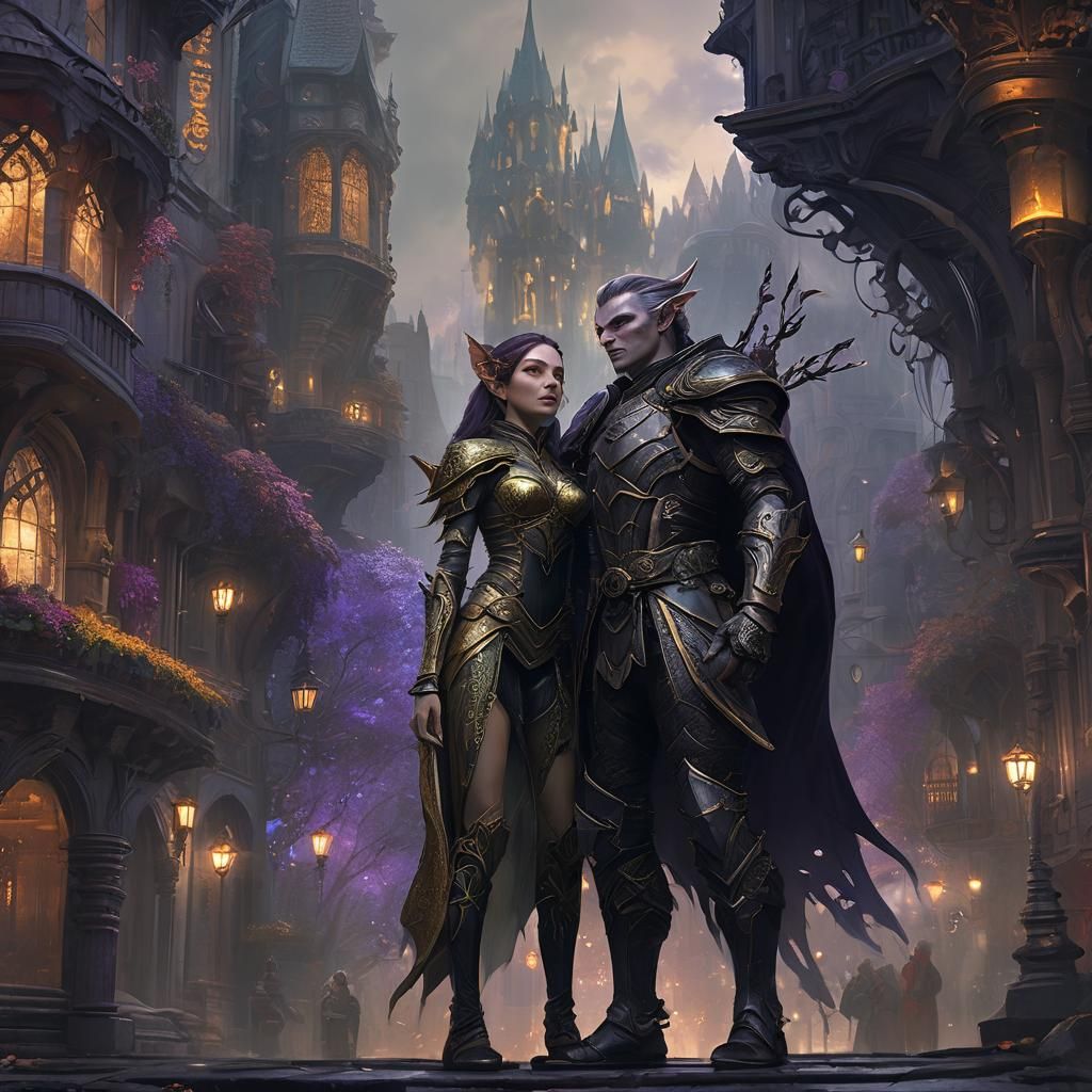 Dark Fantasy Elf Woman in Elaborate Armor