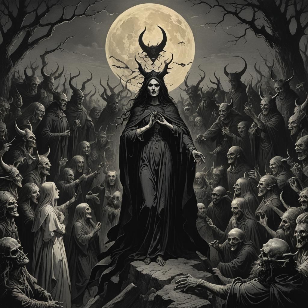 Satanic Celebration Under a Dark Full Moon