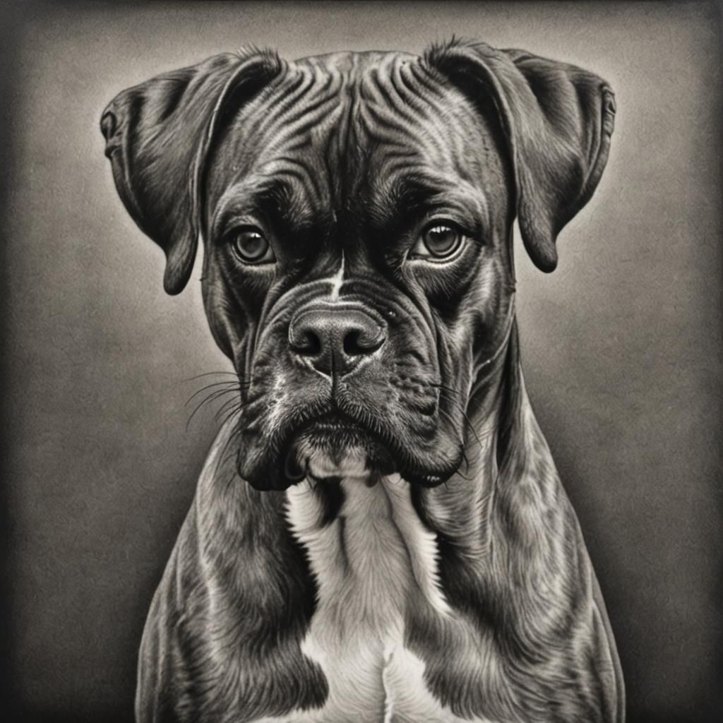 Hyperdetailed Charcoal Drawing of a Boxer Dog