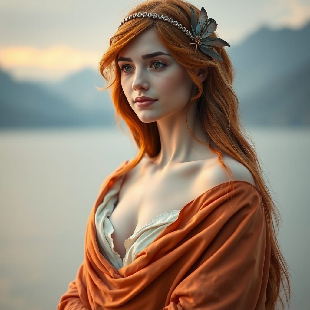 Serene Renaissance Goddess in Sunset Hues