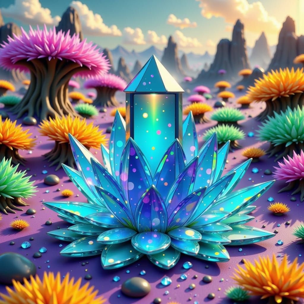 Alien Beach with Crystalline Structures in Hyperrealistic St...