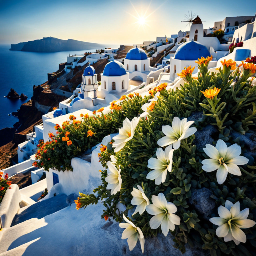 Santorini Sunshine Blooms in Vibrant HDR