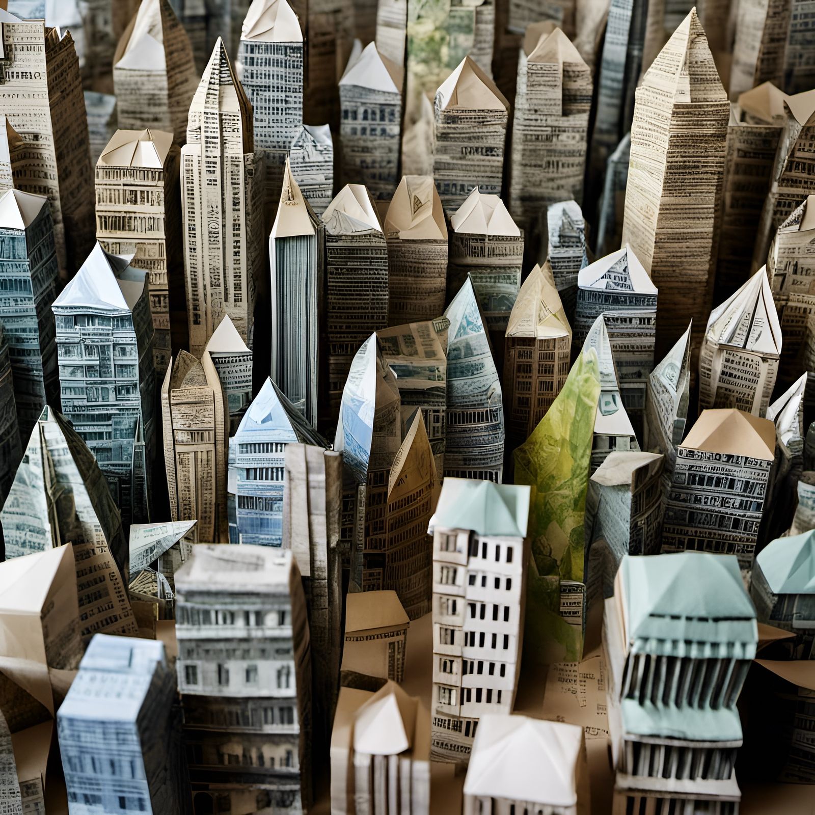 Origami Cityscape Crafted from Newspaper and Money