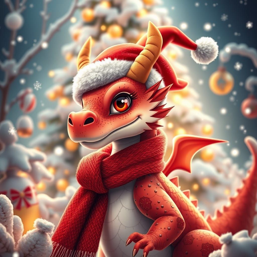 Majestic Christmas Dragon in Whimsical Winter Wonderland