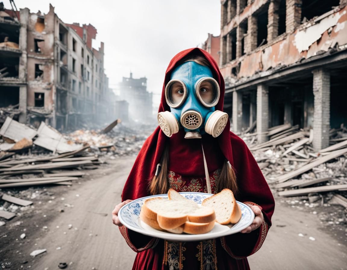 Girl in Gas Mask Welcomes to Post-Apocalyptic City