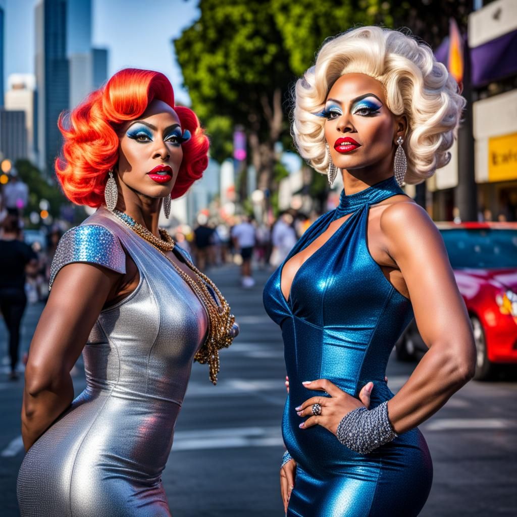 Drag Queens Pose as Statues in Downtown Los Angeles