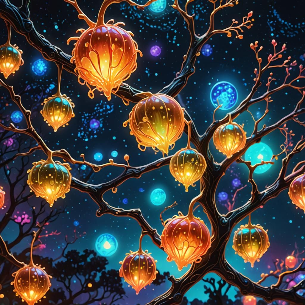 Bioluminescent Alien Fruit in Sci-Fi Illustration