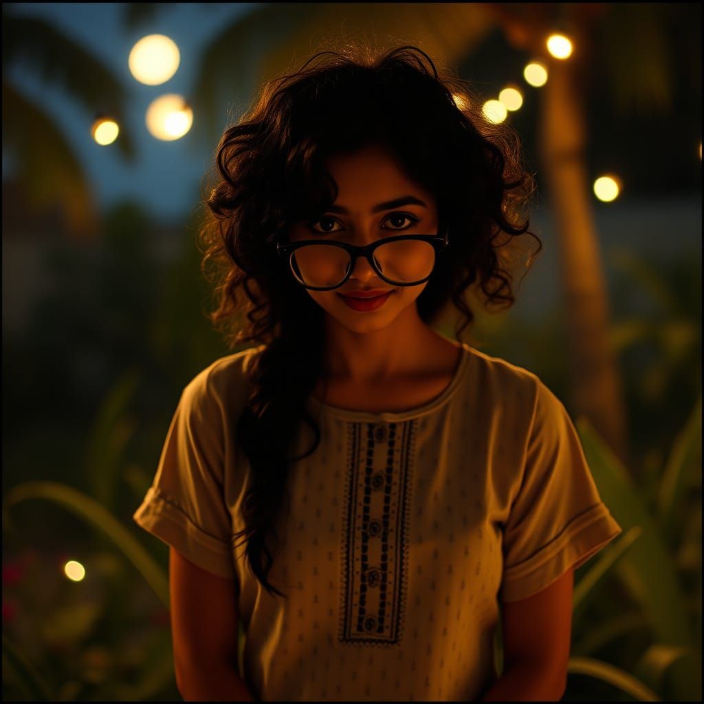 Indian Woman in Moonlit Garden: Art Nouveau Style