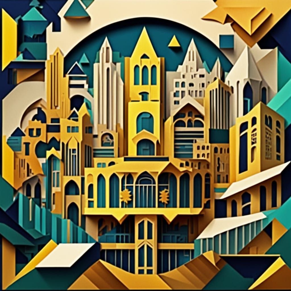 Art Deco Paper City Inspired by M.C. Escher