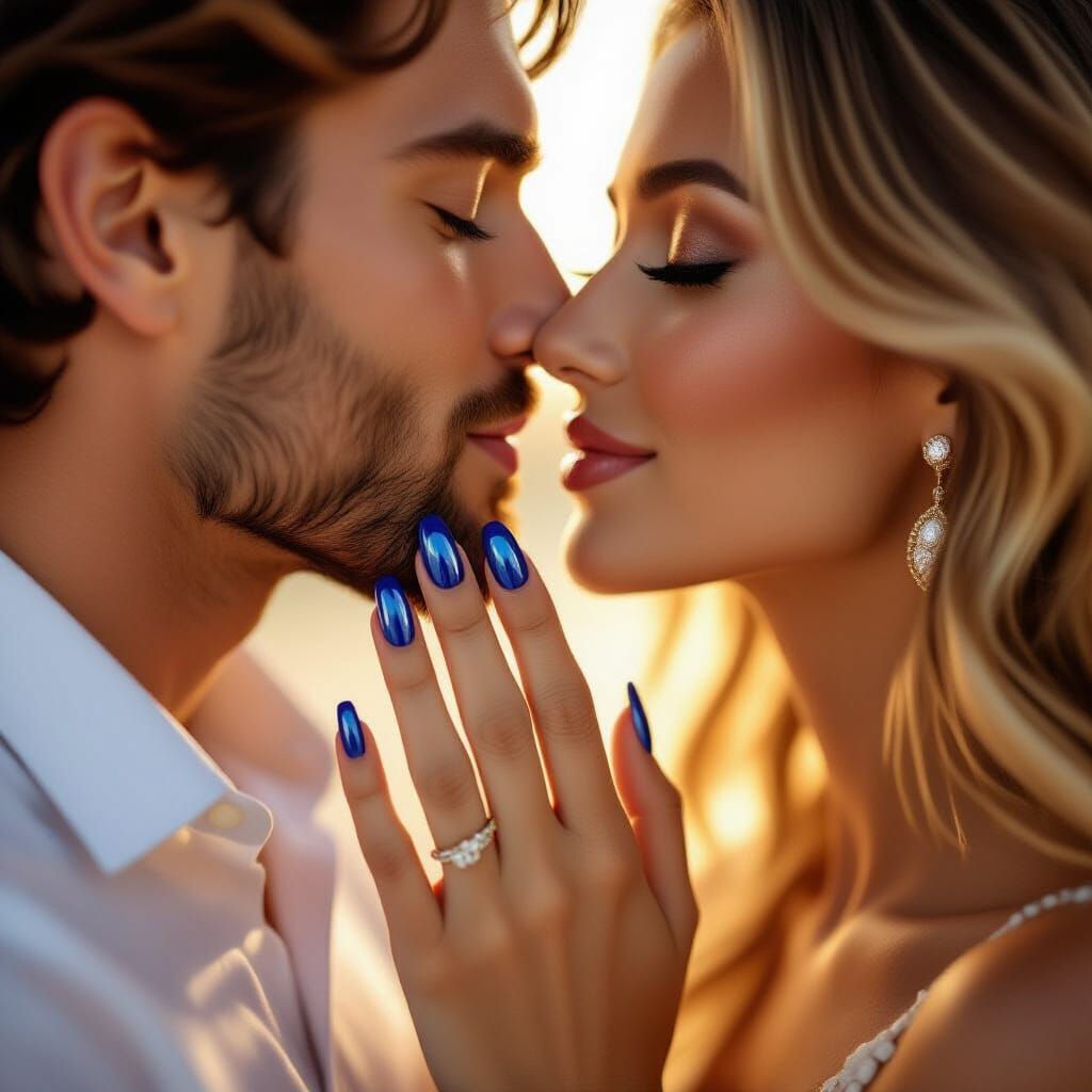 Romantic Couple Kissing in Golden Hour Light