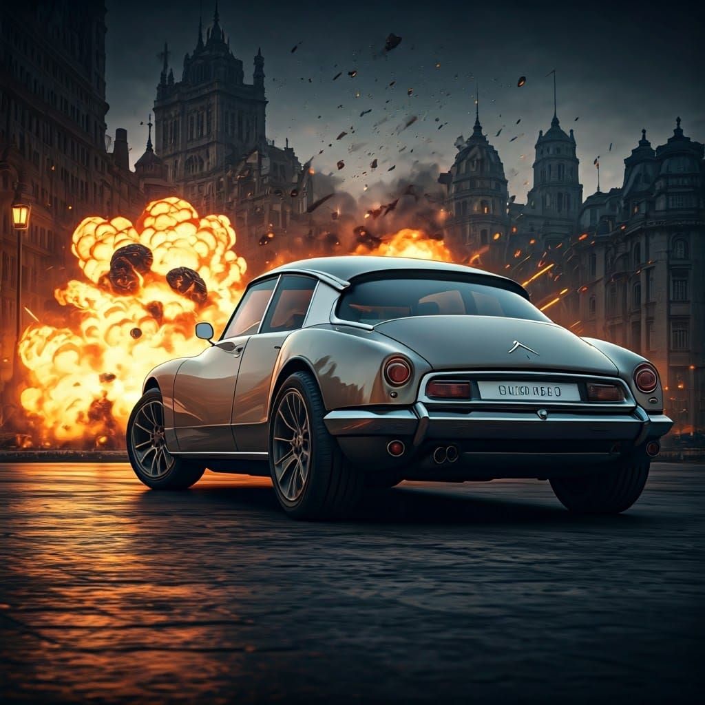 Steampunk Citroën DS 23 Coupé in Post-Apocalyptic Metropolis