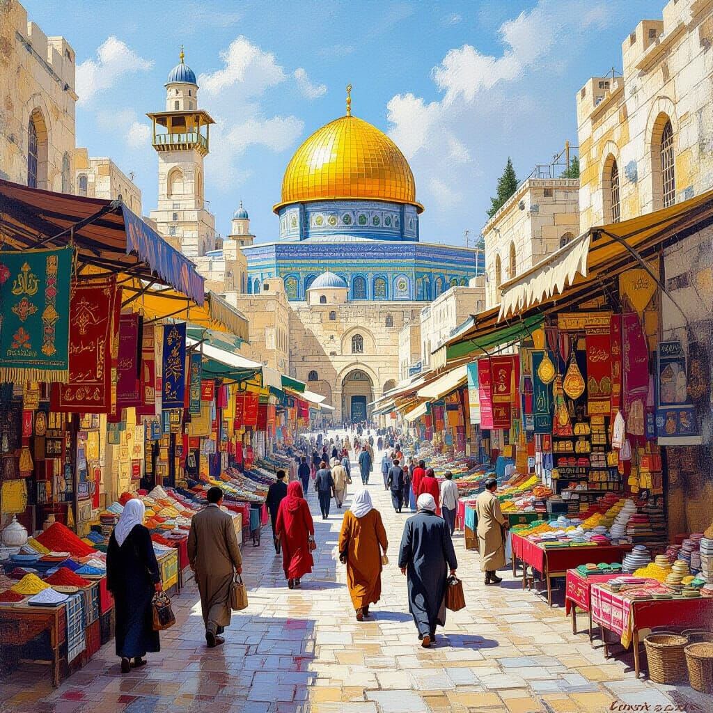 Bustling Jerusalem Marketplace in Orientalist Style