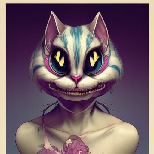 Human Cheshire Cat Portrait in Hyperdetailed Style