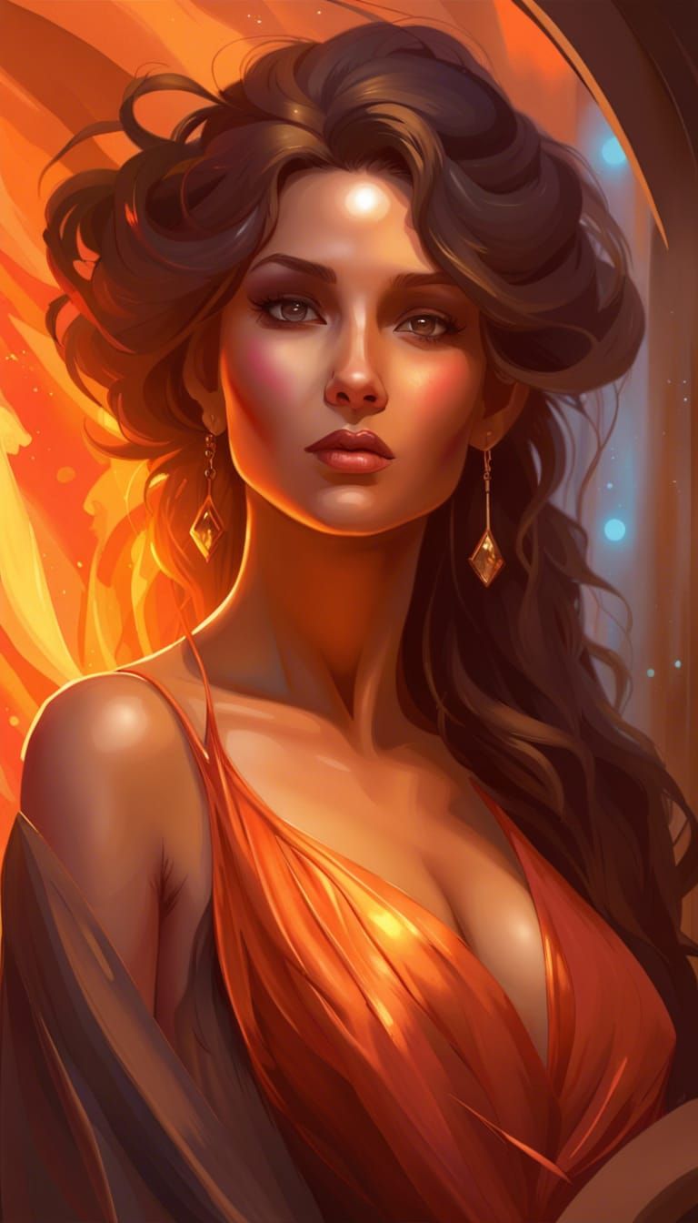 Goddess Portrait in Warm Hues, Hyperdetailed Art
