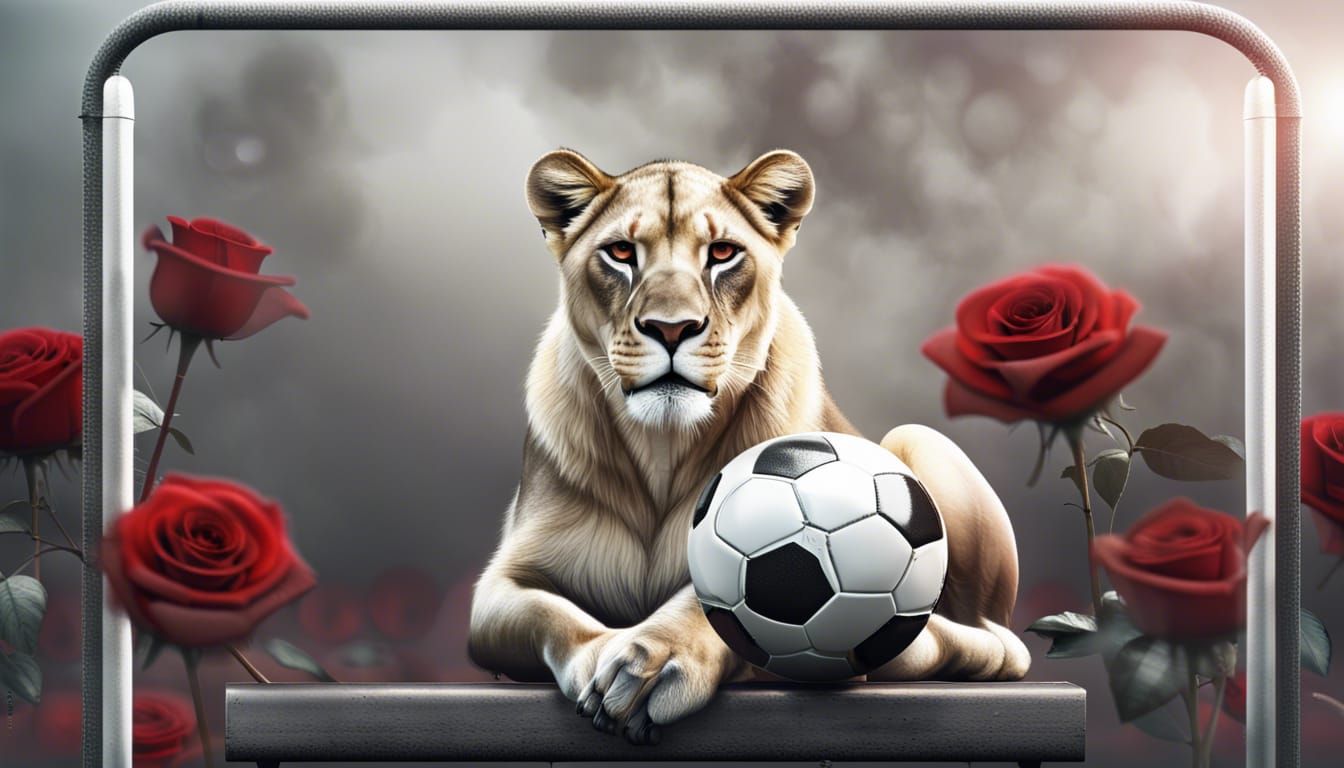 Magical Lioness with Football in Hyper-Realistic 3D Art