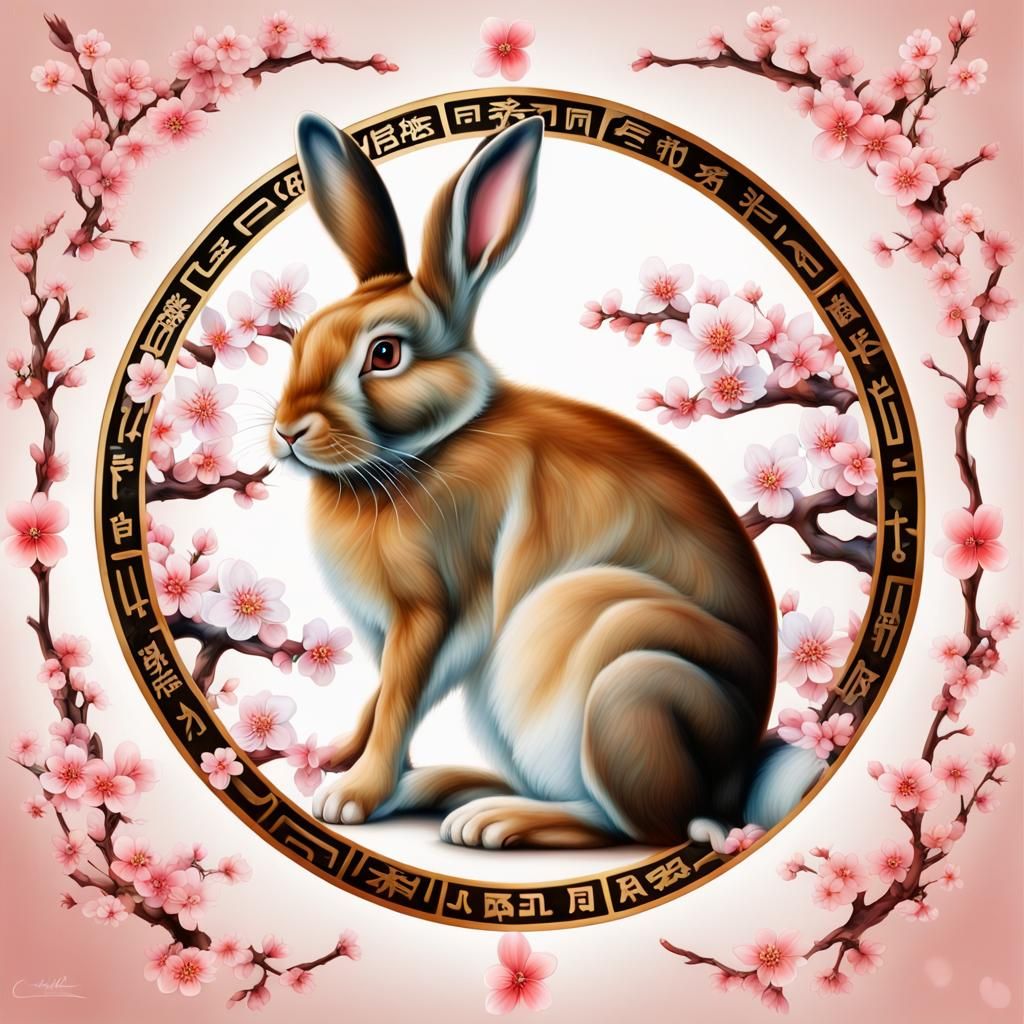 Detailed Chinese Zodiac Rabbit in Airbrush Art