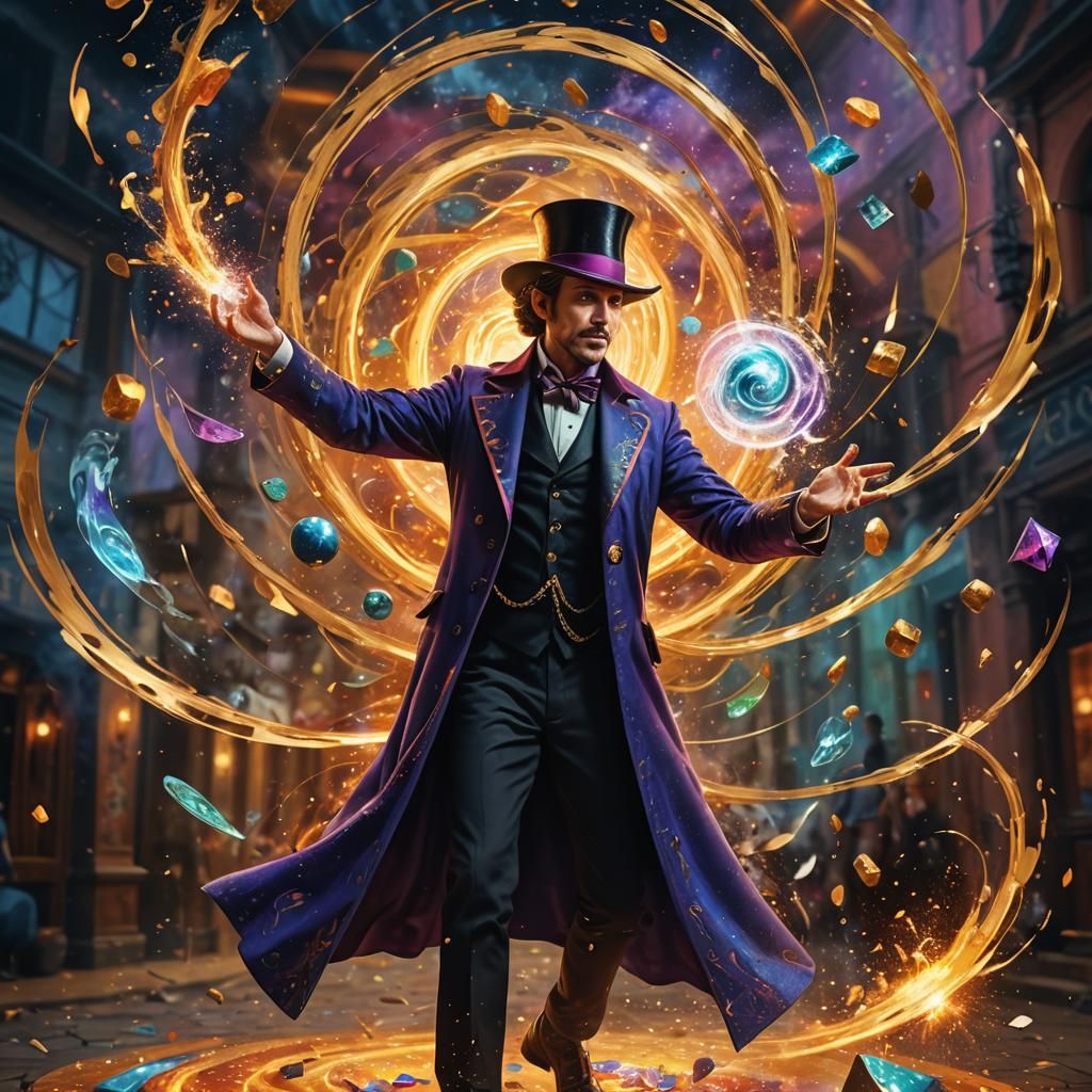 Magician Casting Spells in a Digital Masterpiece