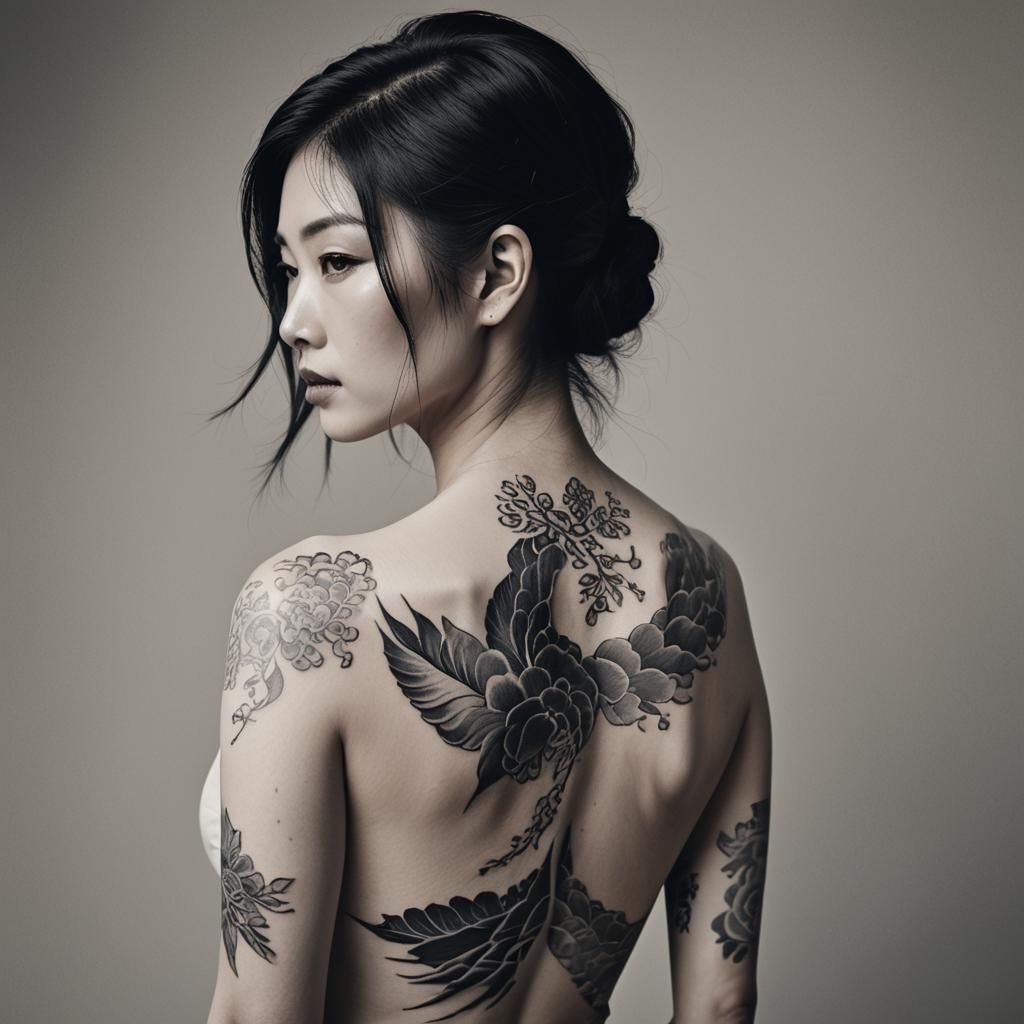 Monochrome Portrait of Tattooed Model in Ansel Adams Style