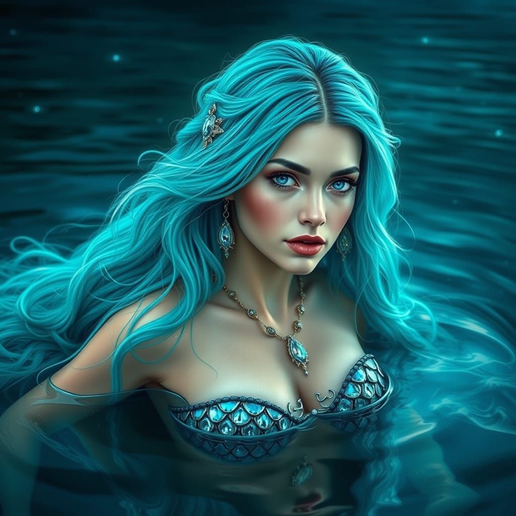 A turquoise-haired siren