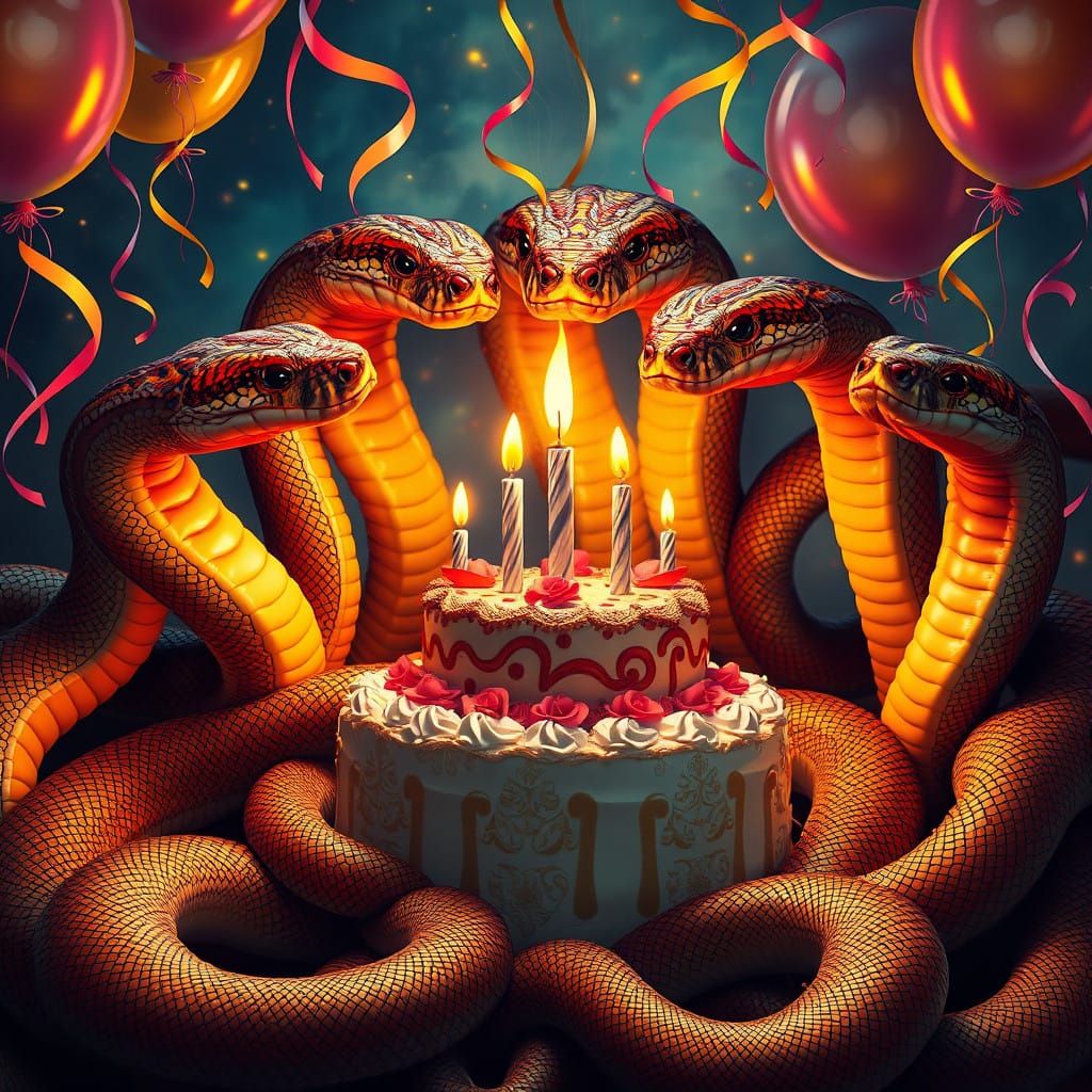 Snakes Celebrate in Vibrant Art Nouveau Style Birthday Portr...