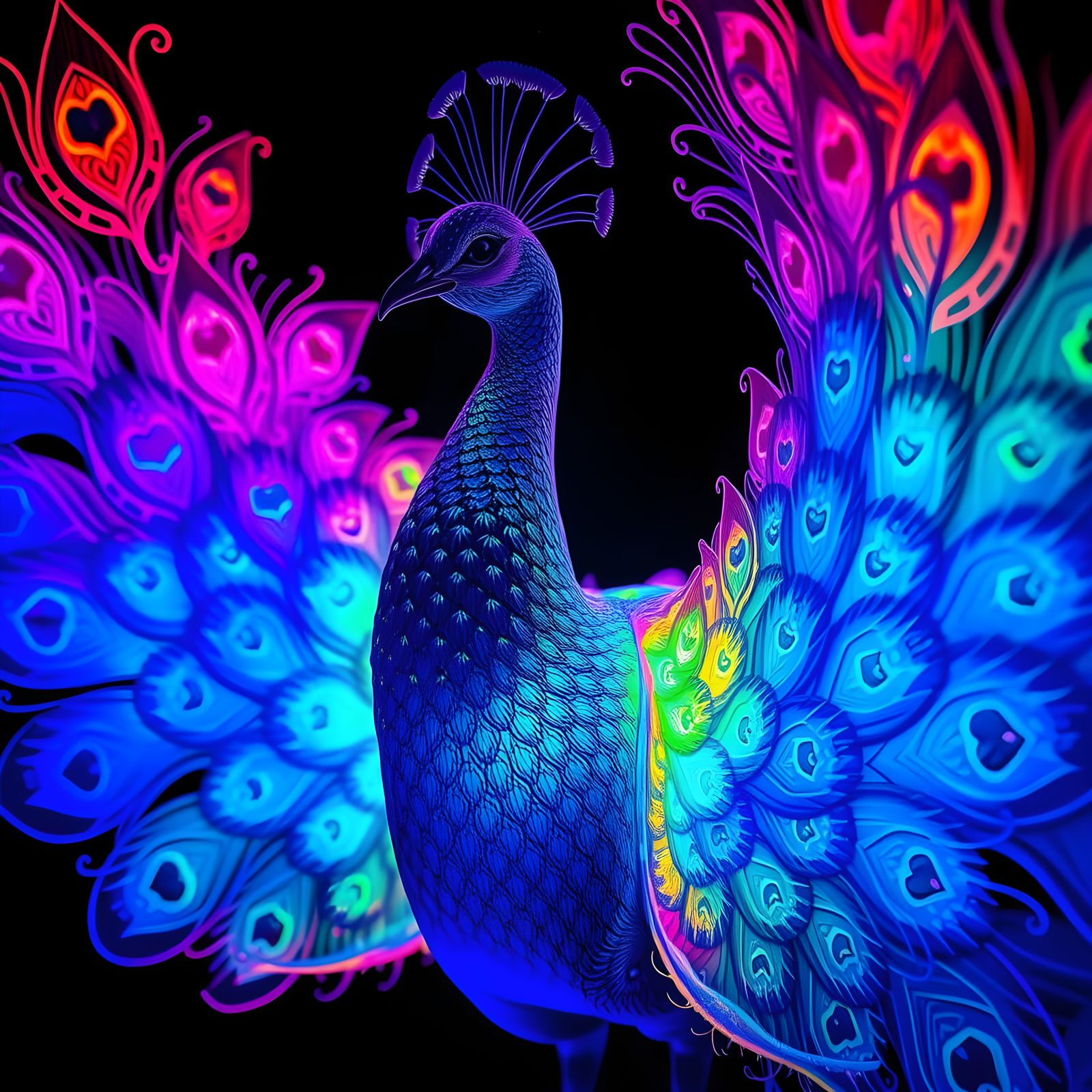 Luminescent Peacock in Black Light Artwork