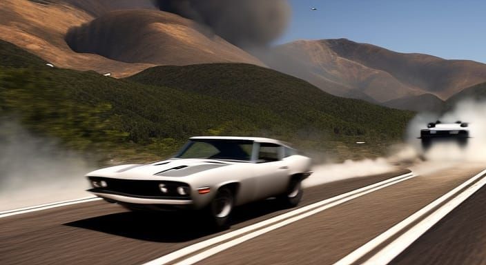 Explosive Car Chase in the Style of Classic Action Films