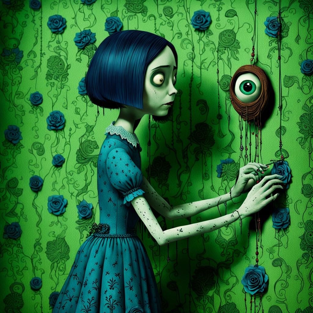 Coraline and the Other Mother in Tim Burton Style