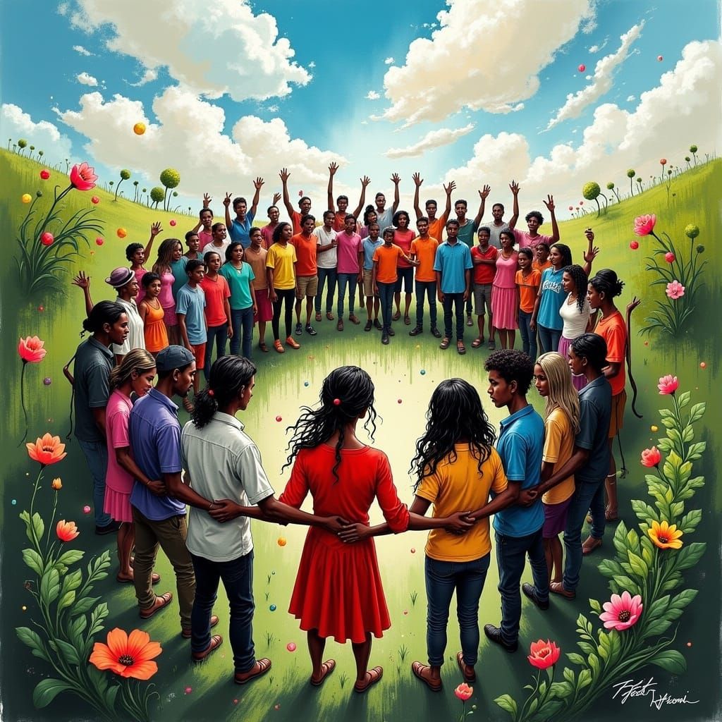 Diverse People United in Harmony, Impressionistic Style