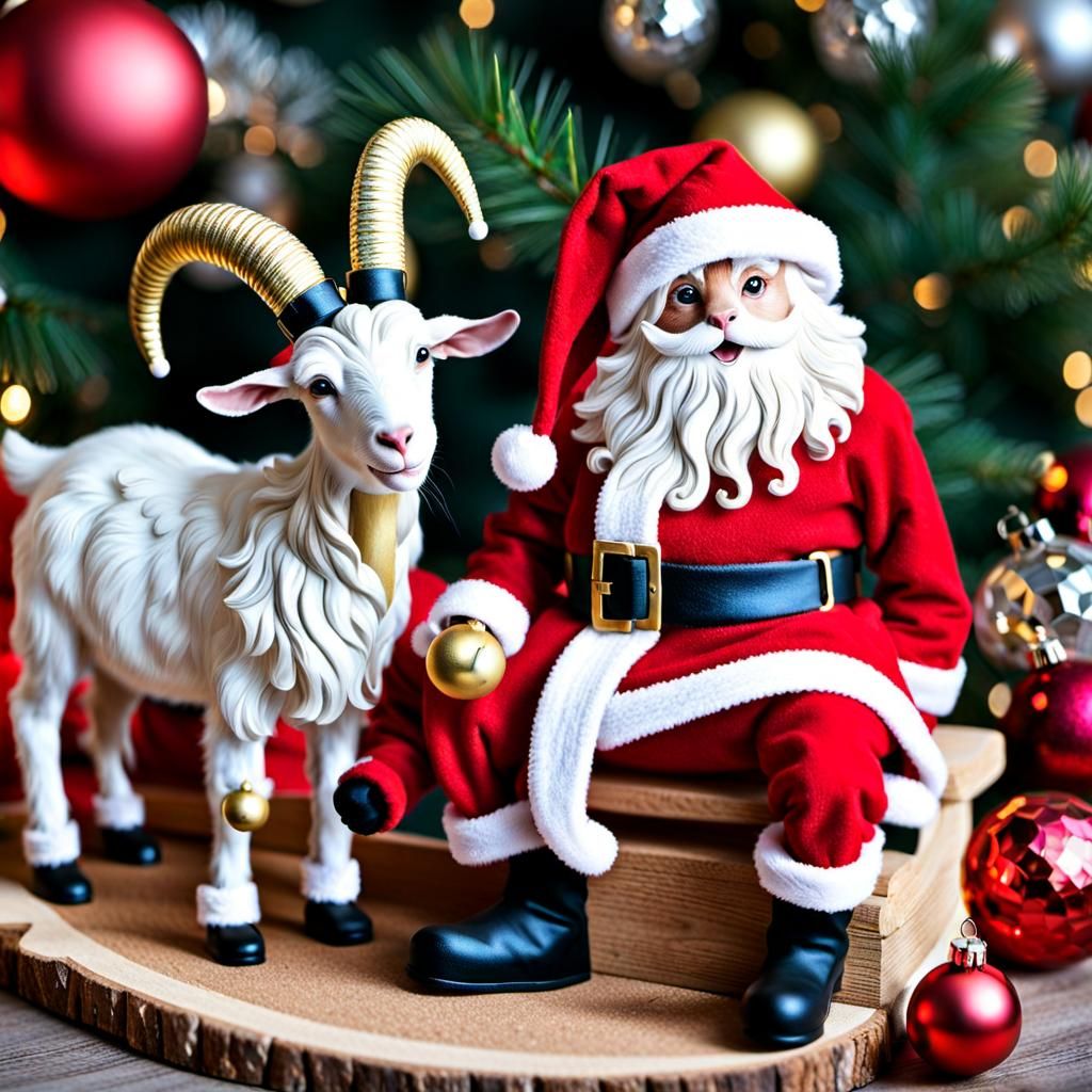 Goat Santa in Christmas Scenery