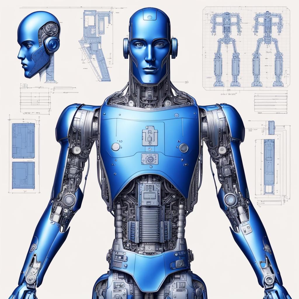 Blue Metal Cyborg Robot in 1930s Style