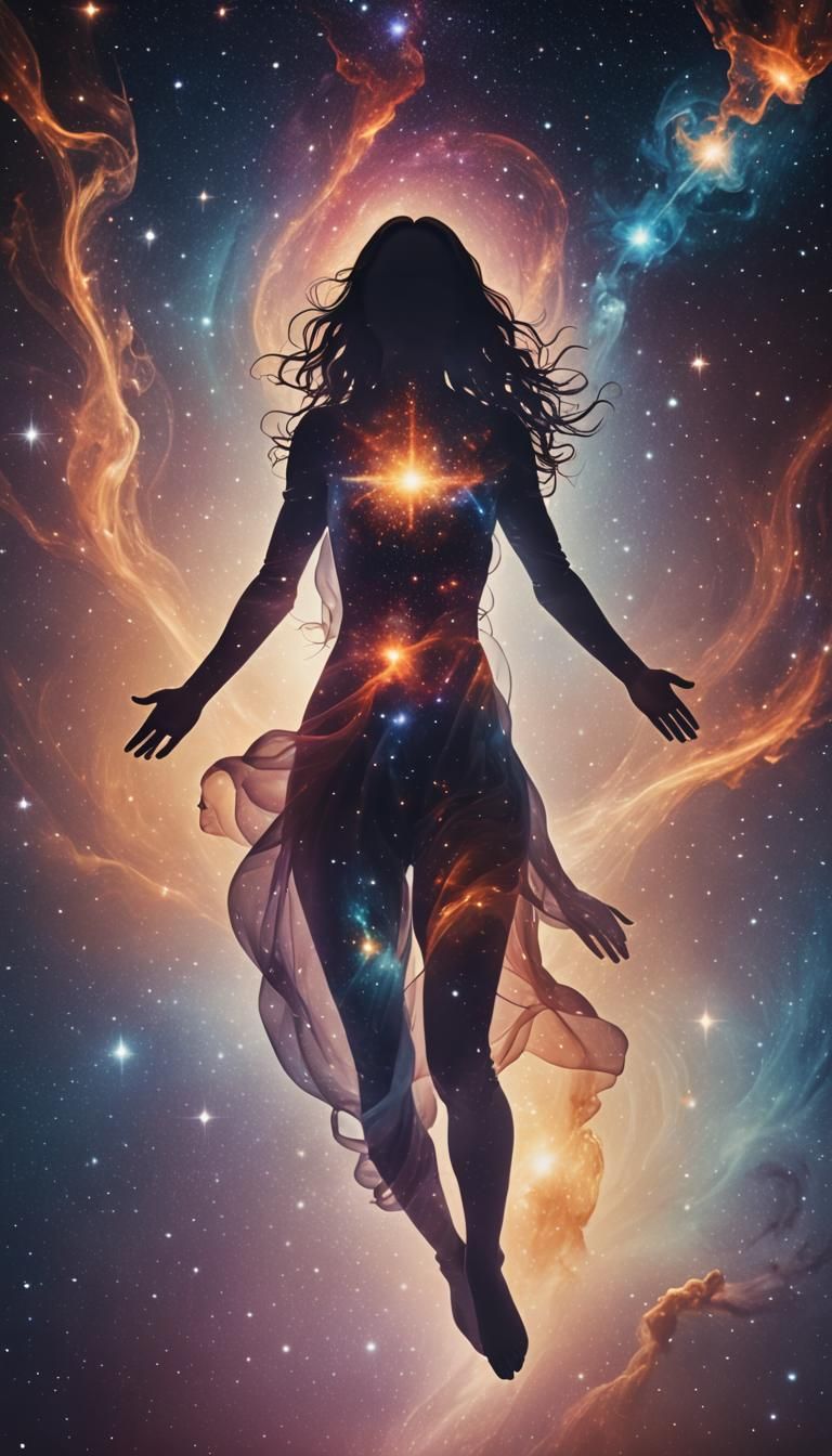 Woman's Silhouette in Abstract Space: Spiritual Concept