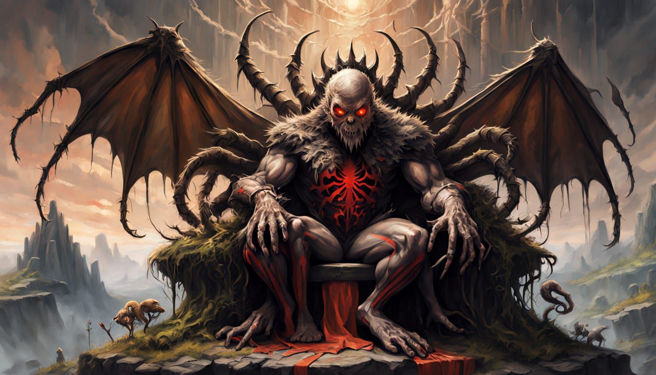 Terrible Spider God on Throne, Old Town Below