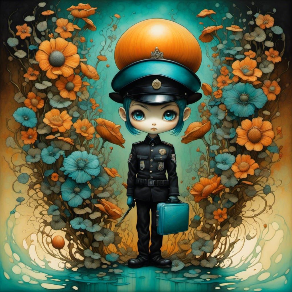 Security Guard in Botanical Garden, Ink Pen Drawing