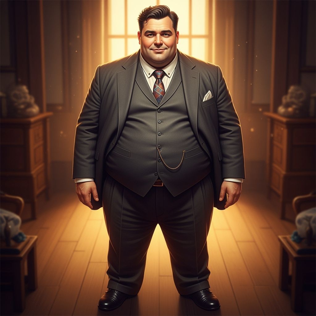 Confident Man in Suit with Round Belly Portrait