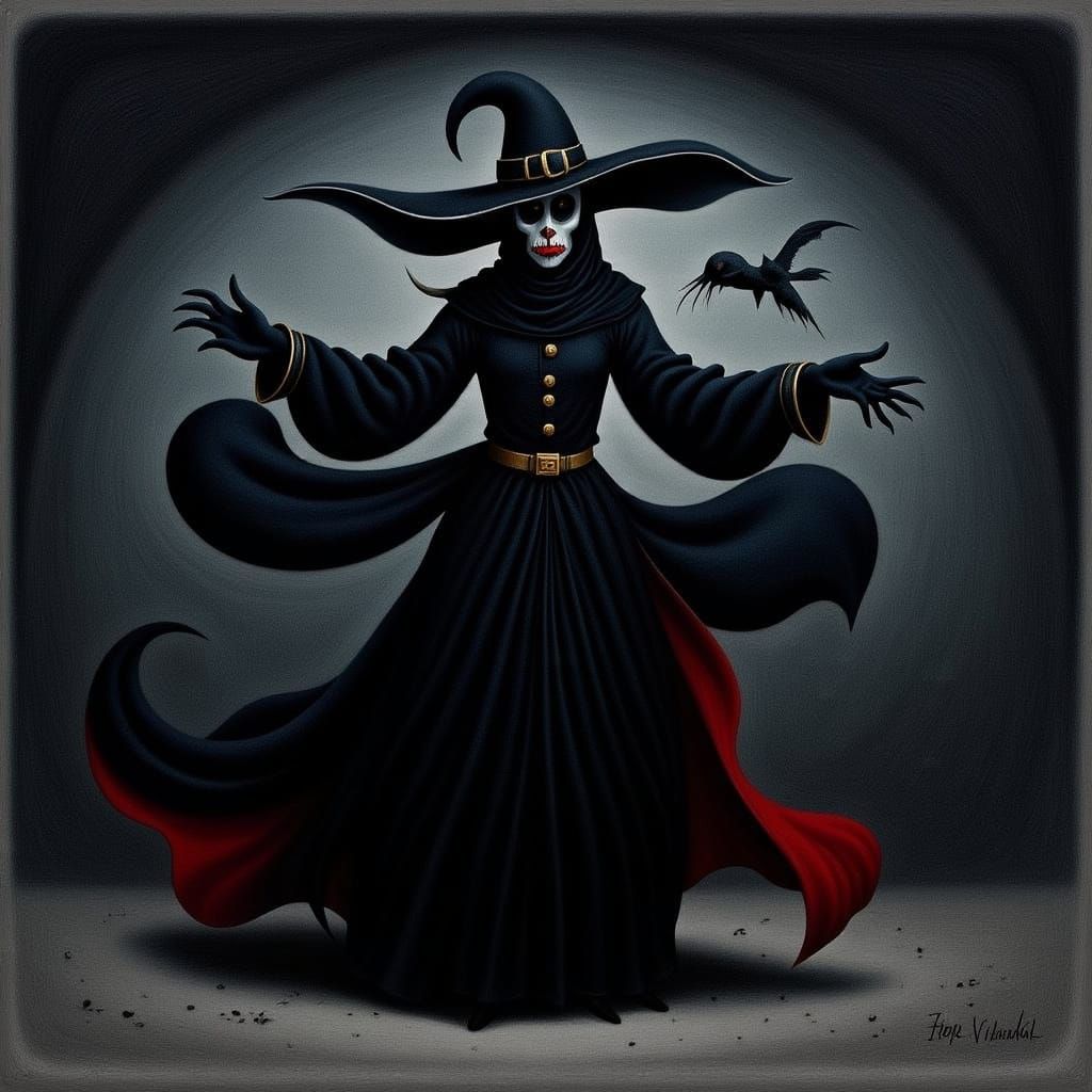 Ethereal Witch Traveling to Sabbath in Goya Bosch Style