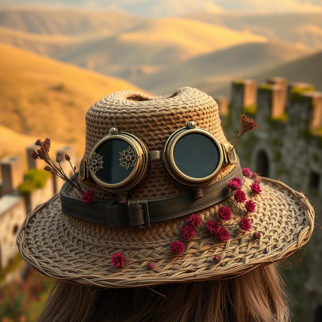 Steampunk Provencal Straw Hat in Dreamy Landscape