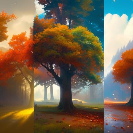 Four Seasons Painting in Impressionistic Style
