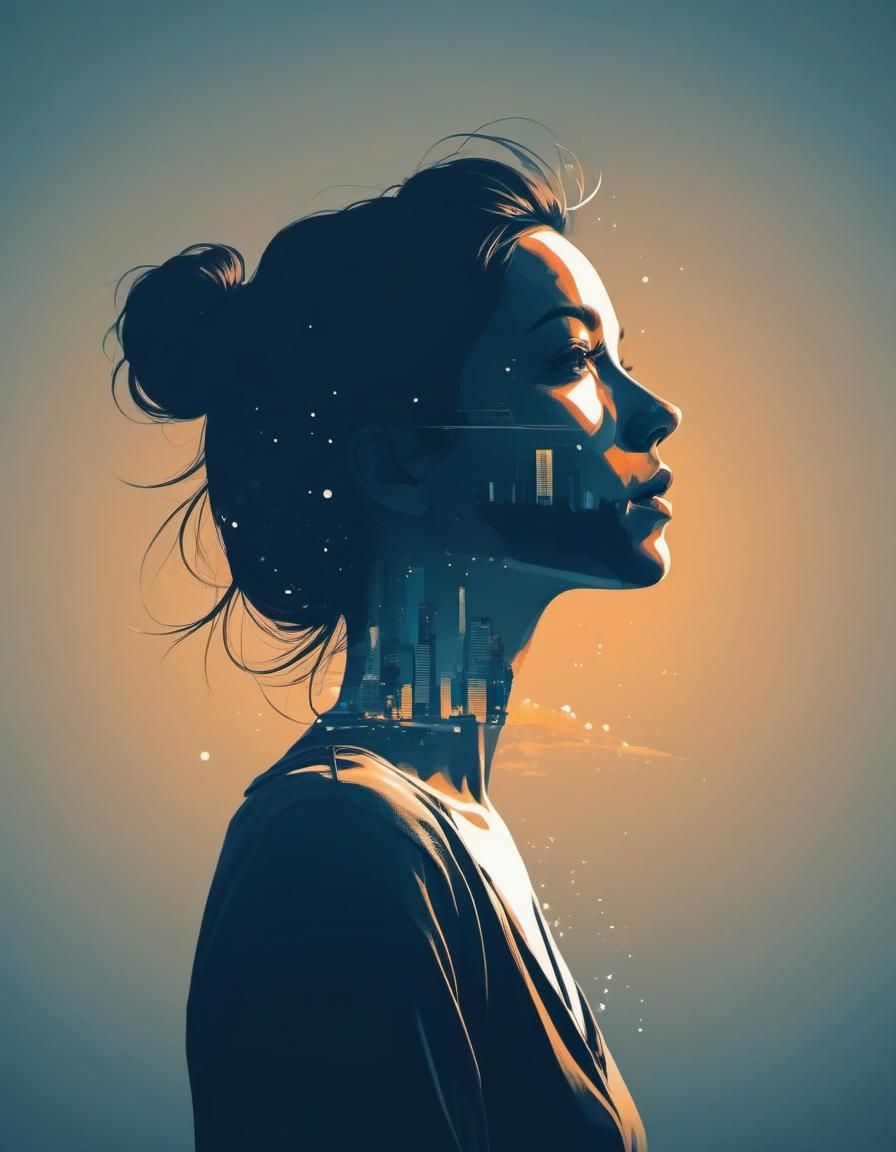 Silhouette Double Exposure Portrait in Minimalist Style