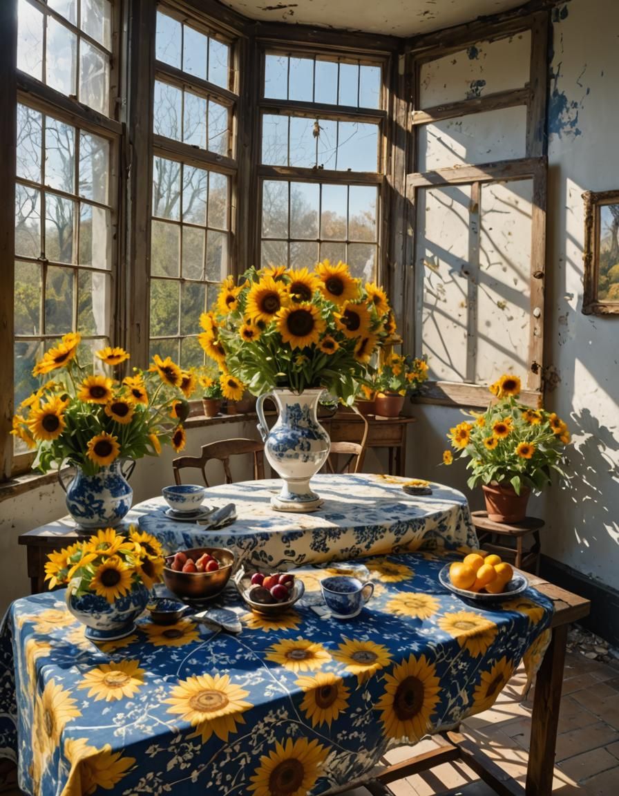 Floral Still Life with Sunflowers in Hyperreal Style
